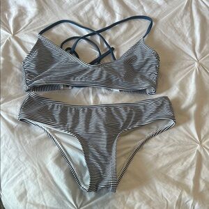 Xhilaration 2-Pc Black& White Striped Bikini Set Corset Type Top Slip Bottom XS